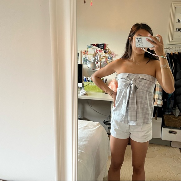 Anthropologie Strapless Front Tie Plaid Buttondown - Picture 11 of 13